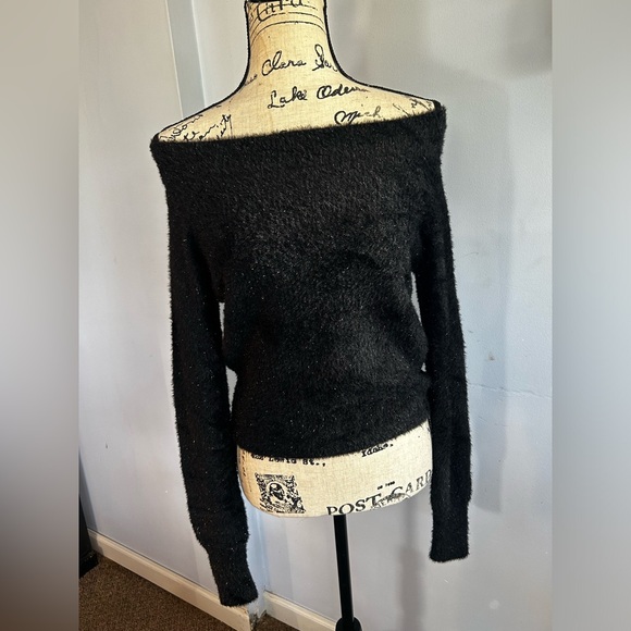 Happily grey fuzzy sweater off shoulder cropped romantic goth whimsical fairy - Picture 1 of 11